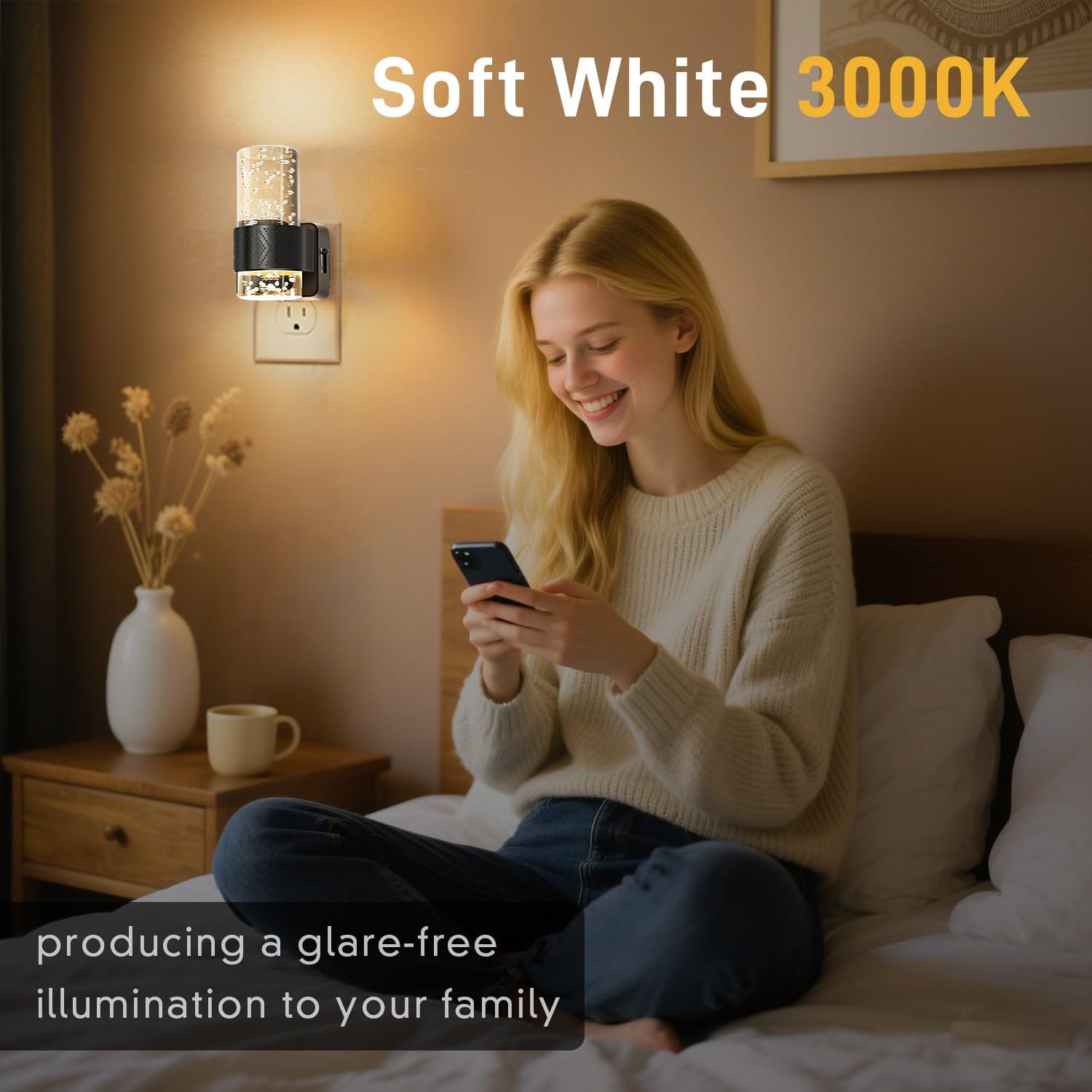 Night Lights Plug into Wall - Dimmable Nightlight with Dusk to Dawn Sensor 0-100 LM Brightness Plug in Night Light for Bathroom Bedroom…