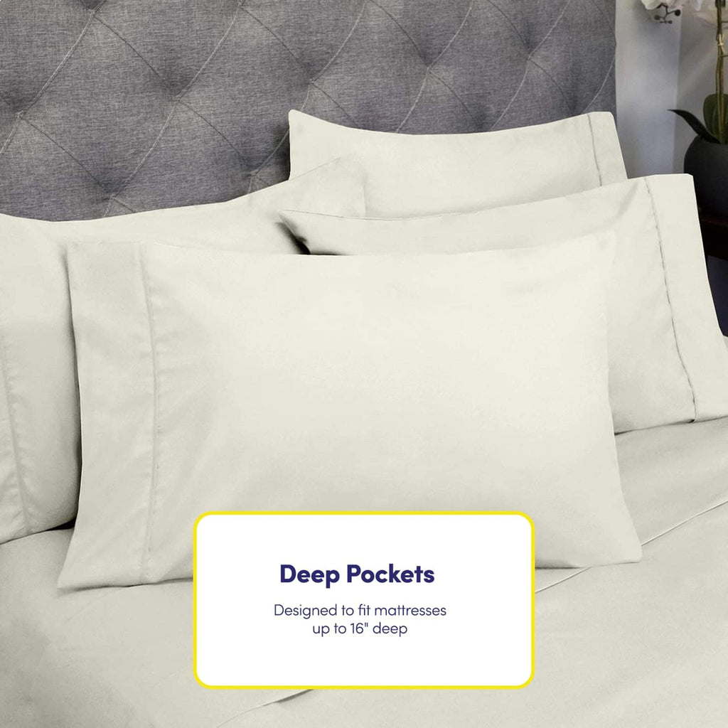 Queen Sheets Ivory - 6 Piece 1500 Supreme Deluxe Collection Deep Pocket Ultra Soft Queen Sheet Set Bedding - 2 Extra Pillow Cases, Great…
