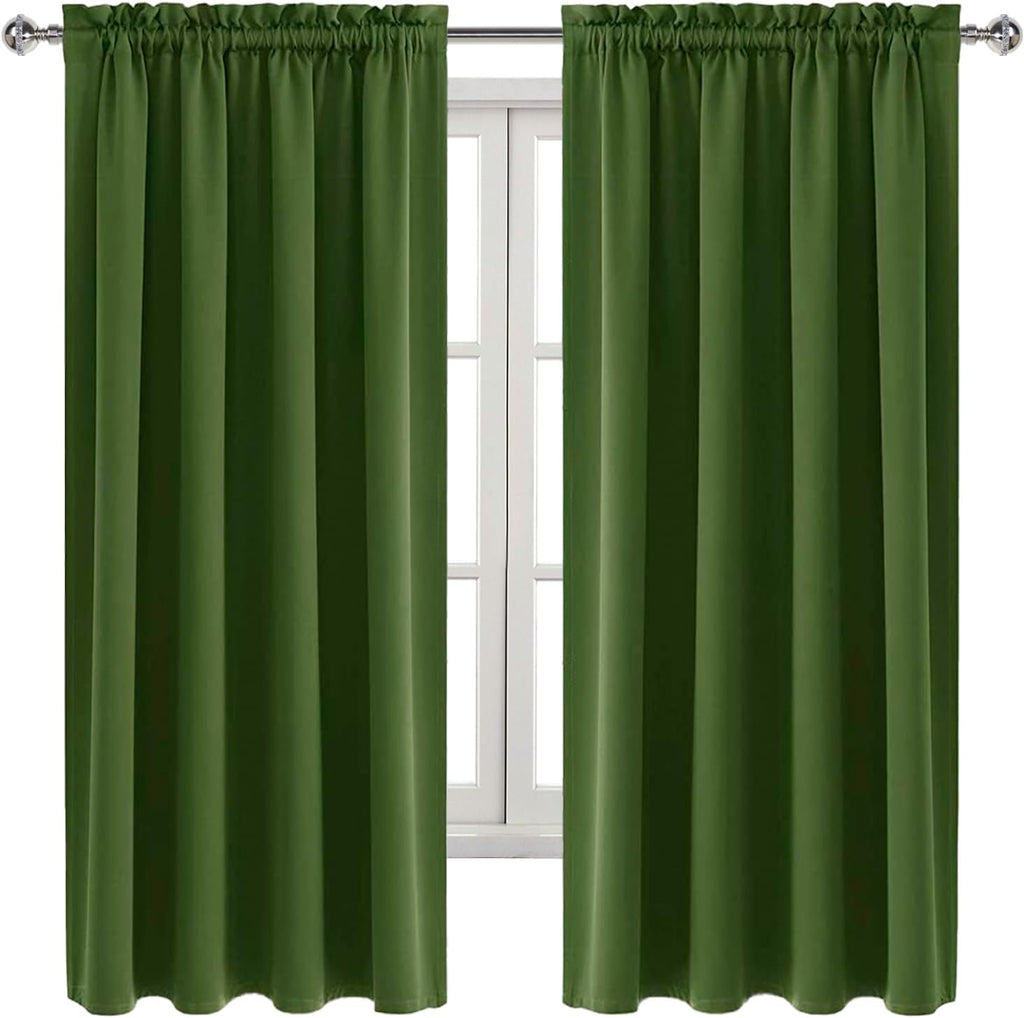 Dwcn Olive Green Room Darkening Blackout Curtains - Thermal Insulated Privacy Energy Saving Window Curtain Drapes 52 x 63 inch Length, Set…