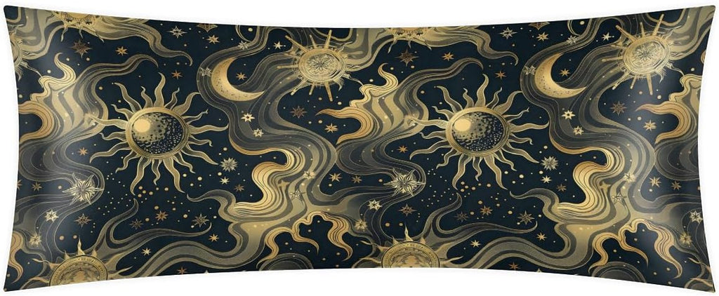 Sun Stars Moon Pattern Body Pillow Covers Decorative Soft Bedding Satin Pillowcase with Zipper Closure Cooling Breathable Long Pillow…