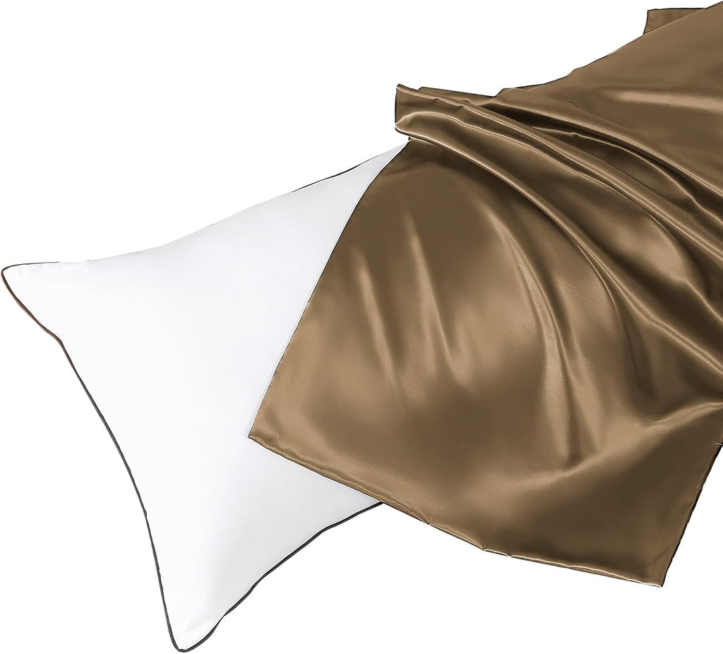 Huxmeyson Body Pillow with Satin Pillowcase, Body Pillow for Adults, Removable Cover, Brown(20"x54" 1 count