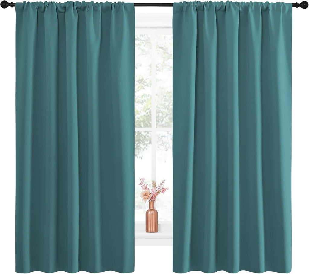 NICETOWN Kitchen Window Curtain Set - Window Treatment Thermal Insulated Solid Room Darkening Rod Pocket Drapes for Bedroom (Sea Teal…