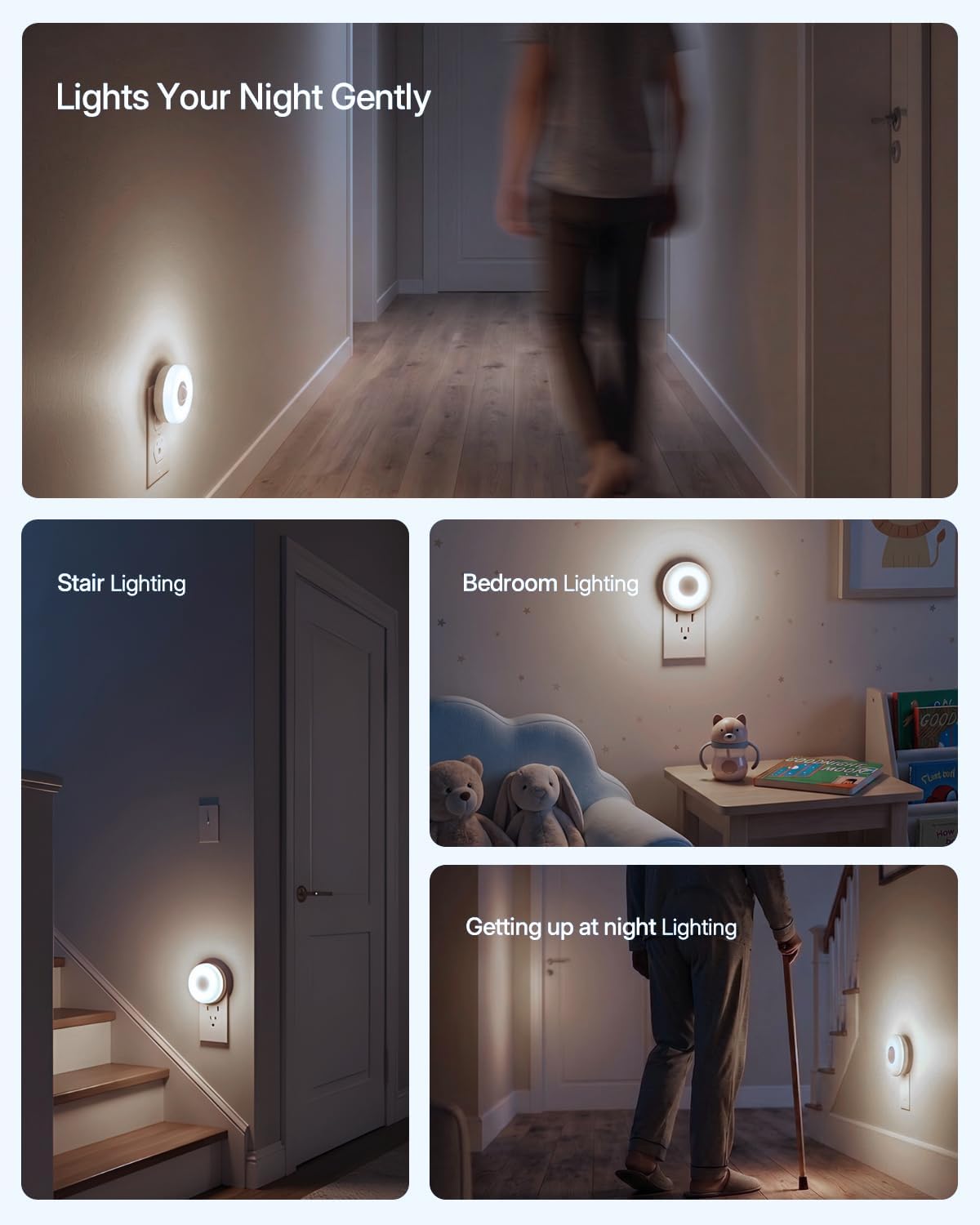 YELKO Motion Sensor Night Light - Plug-in 6000K Cool White Anti-Glare LED Nightlight, Ultra Bright Cozy Soft Glow Not Dazzling for…