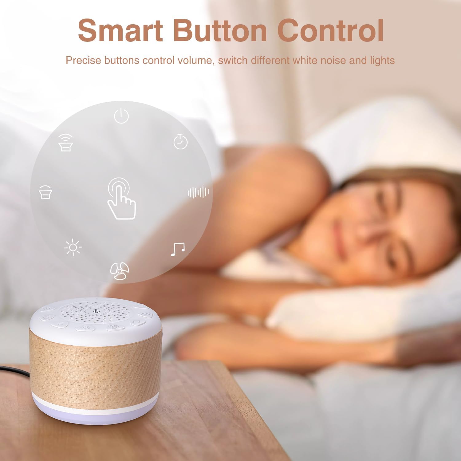 Monerr Solid Wood White Noise Sound Machine for Baby Adults Kids Sleep Sound Machine with 24 Soothing Sounds 8 Colors Night Light Timer Set…