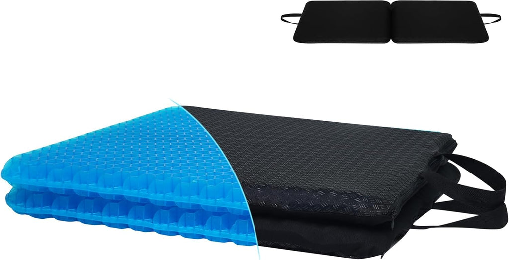 Gel Seat Cushion for Long Sitting-Two Sizes Gel Cushion(Thick&Large)19"x17.5"x2.8"/38"x17.5"x1.4"(Fold/Expand), Pressure Relief Cushion…