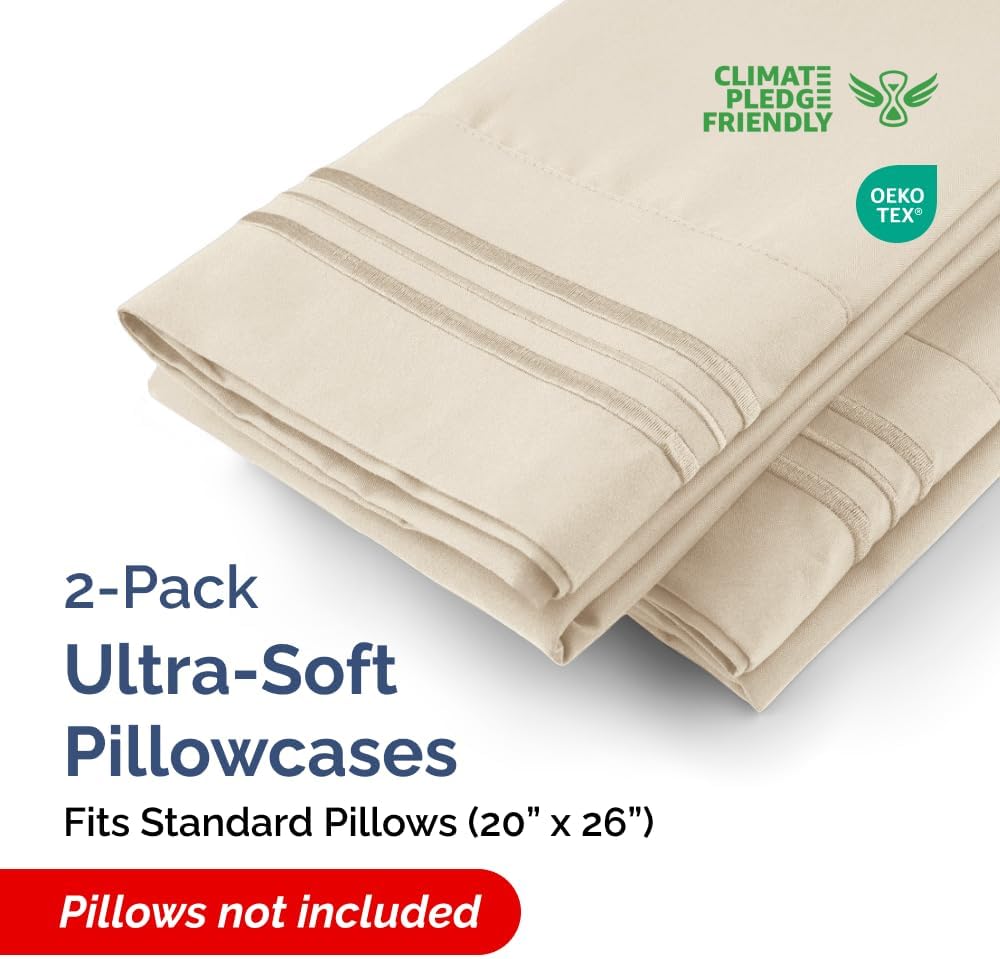 Standard Pillow Cases Set of 2 - Ultra-Soft Hotel Quality Pillowcase Covers - Comfy & Wrinkle Free - Stain and Fade Resistant - Machine…