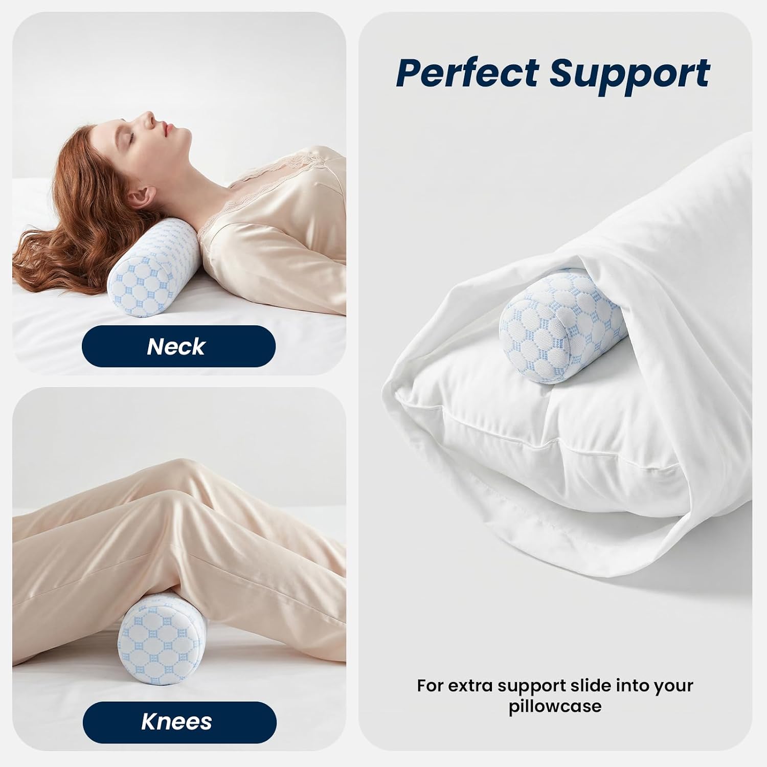 Forcanby Neck Roll Cervical Pillow for Neck - Memory Foam Neck Pillow for Bed | Round Neck Pillows for Sleeping (Cool-Blue, X-Small - 3.5"…
