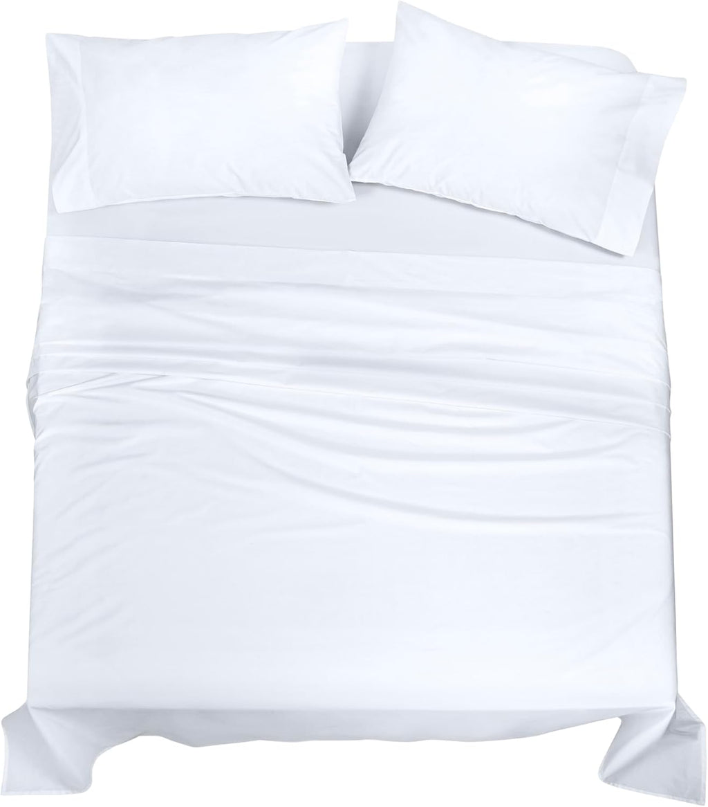 Royalelinens ROYALE LINENS 100% Organic Cotton Queen Sheet Set - Percale Weave - 4 Pieces Set - 1 Flat, 1 Deep Pocket Fitted Sheet and 2 Pi…