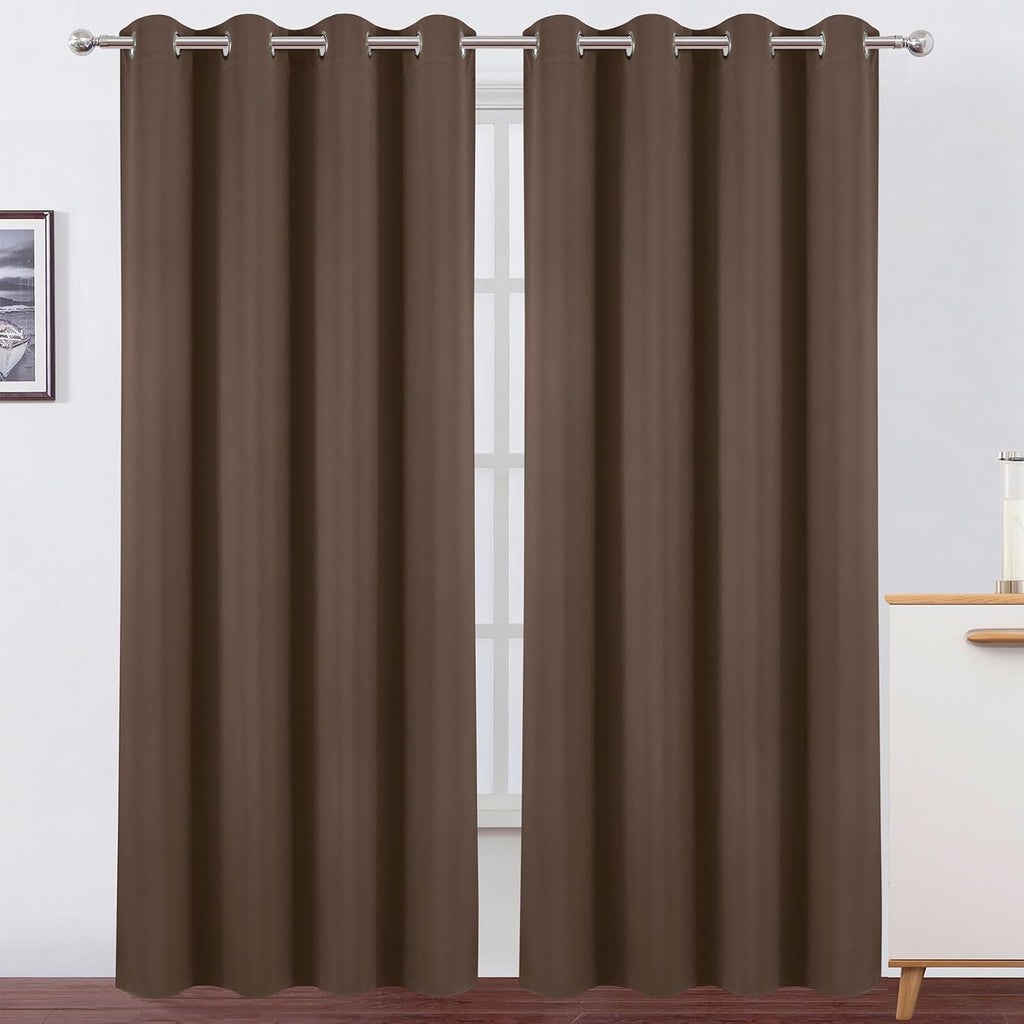 Lemomo Blackout Curtains 52 x 90 Inch Long Chocolate Curtains Set of 2 Panels Room Darkening Curtains for Bedroom and Living Room 90 Inch s…