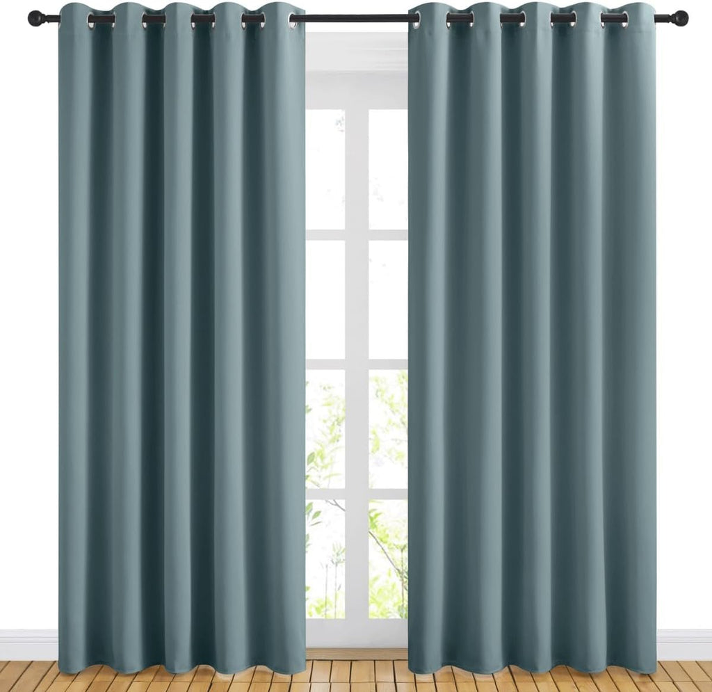 Nicetown Blackout Greyish Blue Curtains for Sliding Glass Door 2 Panels - Thermal Insulated Grommet Room Darkening Window Drapes Sound Redu…