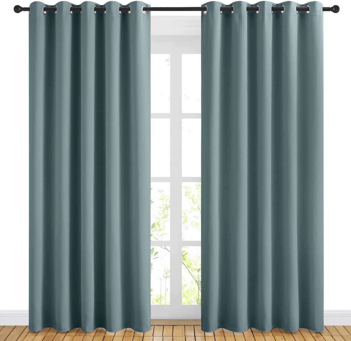 Nicetown Blackout Greyish Blue Curtains for Sliding Glass Door 2 Panels - Thermal Insulated Grommet Room Darkening Window Drapes Sound Redu…