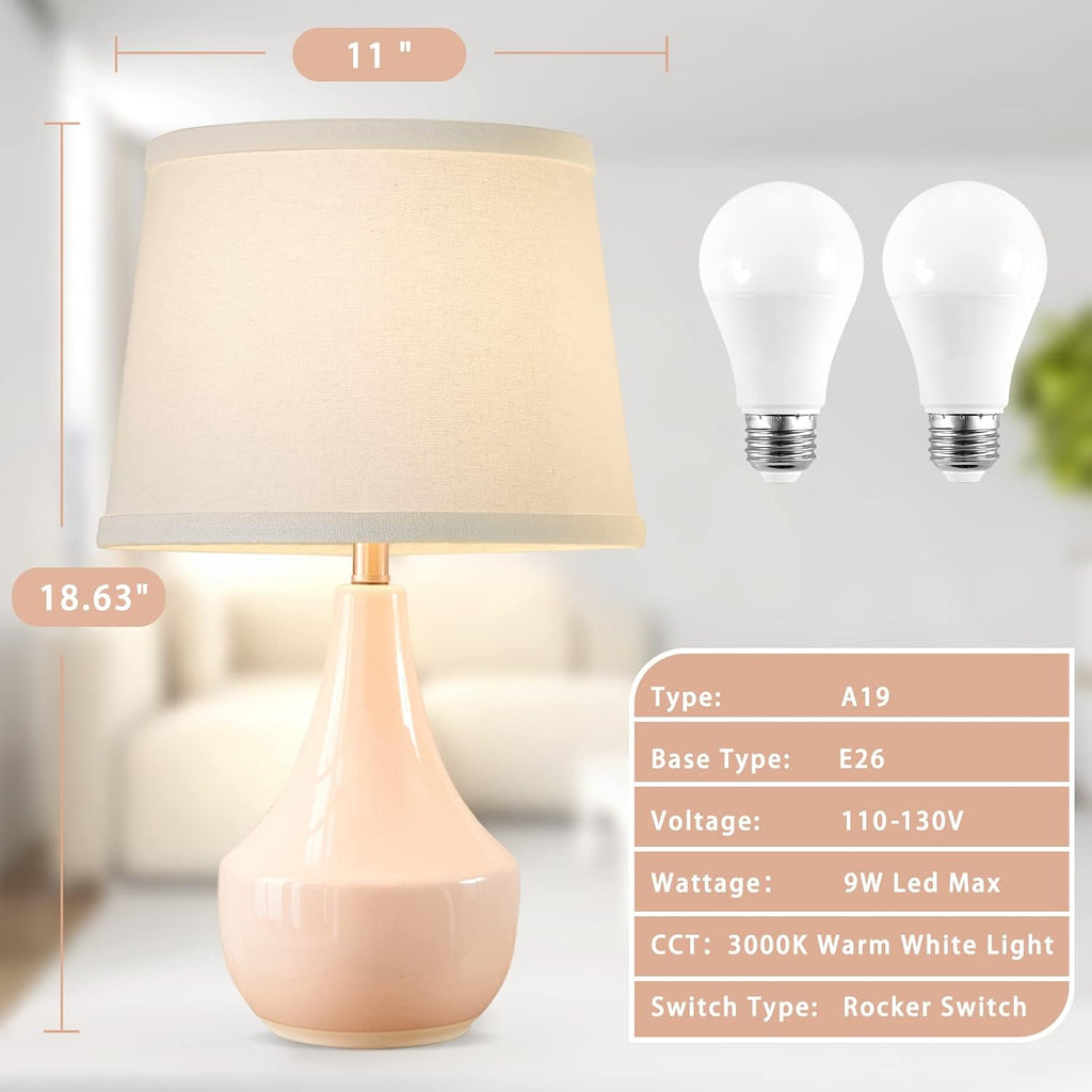 GyroVu 18" Table Lamp Set of 2, Ceramic Lamp Classic Beside Lamps Nightstand Lamp Modern Bedside Lamp for Living Room, Bedroom & Office…