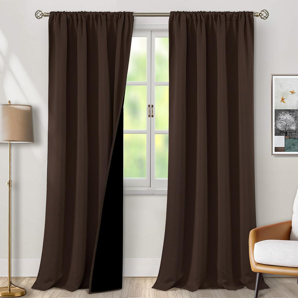 BGment Brown 100% Blackout Curtains for Living Room 108 Inch Length, Extra Long Room Darkening Noise Light Blocking Heavy Rod Pocket…