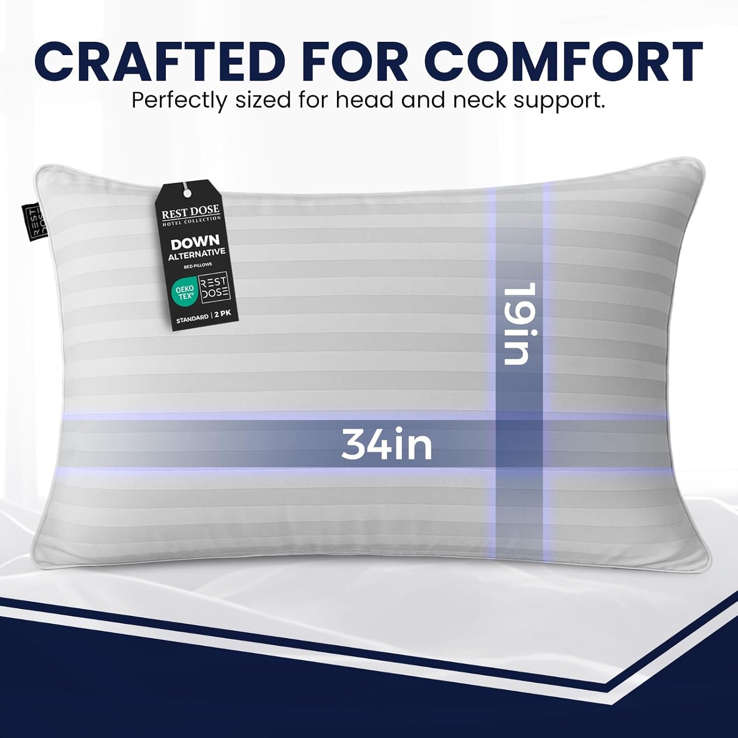 REST DOSE Bed Pillows for Sleeping, Set of 2 – Cooling, Hotel Quality with Soft Down Alternative Fill for Back, Stomach & Side Sleep…