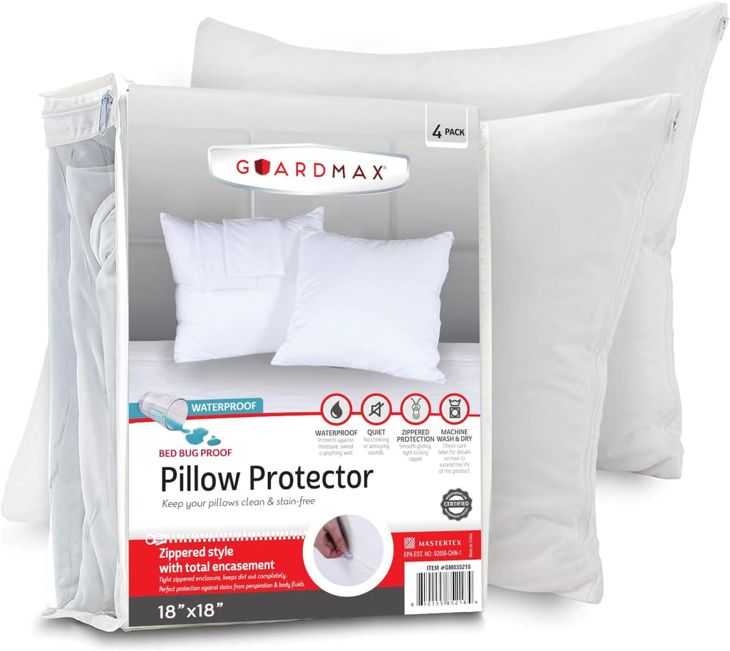 Guardmax Jersey Knitted Throw Pillow Protector with Zipper - 4 Pack -100% Waterproof, Bed Bug Proof, Dust Mite Proof, & Hypoallergenic Pill…
