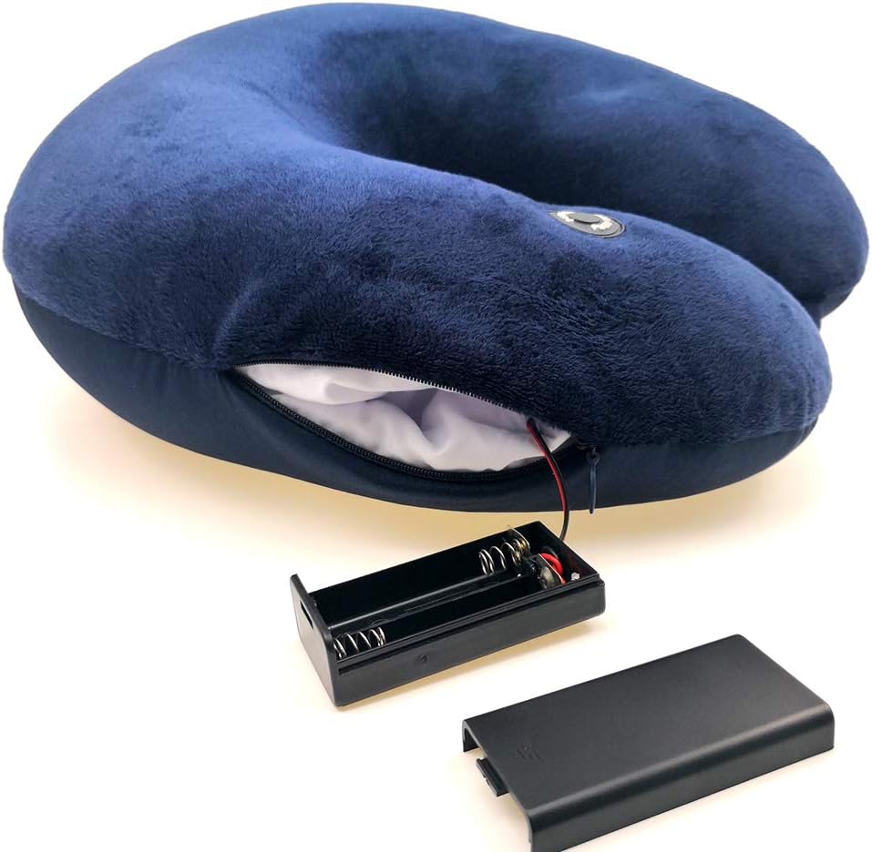 Hooshing Vibrating Neck Pillow Massage relaxation for Traveling Home Rest Portable Neck Pillows for Gift for Parents, Deep Blue Blue