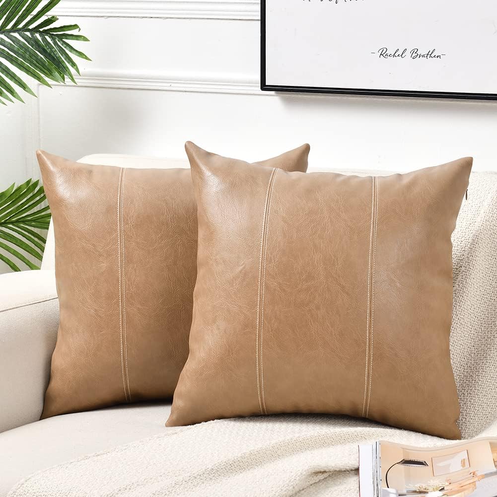 Fancy Homi Tan Decorative Throw Pillow Covers 20x20 Inch for Living Room Couch Bed, Modern Farmhouse Boho Home Decor, Waterproof Faux…