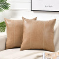 Fancy Homi Tan Decorative Throw Pillow Covers 16x16 Inch for Living Room Couch Bed, Modern Farmhouse Boho Home Decor, Faux Leather Hand…
