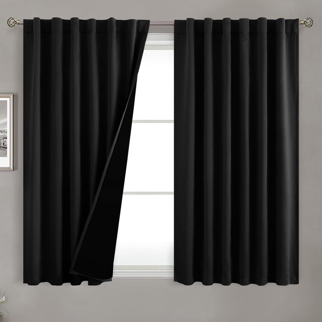 BGment Full Blackout Curtains with Liner Thermal Curtains 54 Inches Long, Rod Pocket and Back Tab Double Layer Black Out Privacy Curtains…
