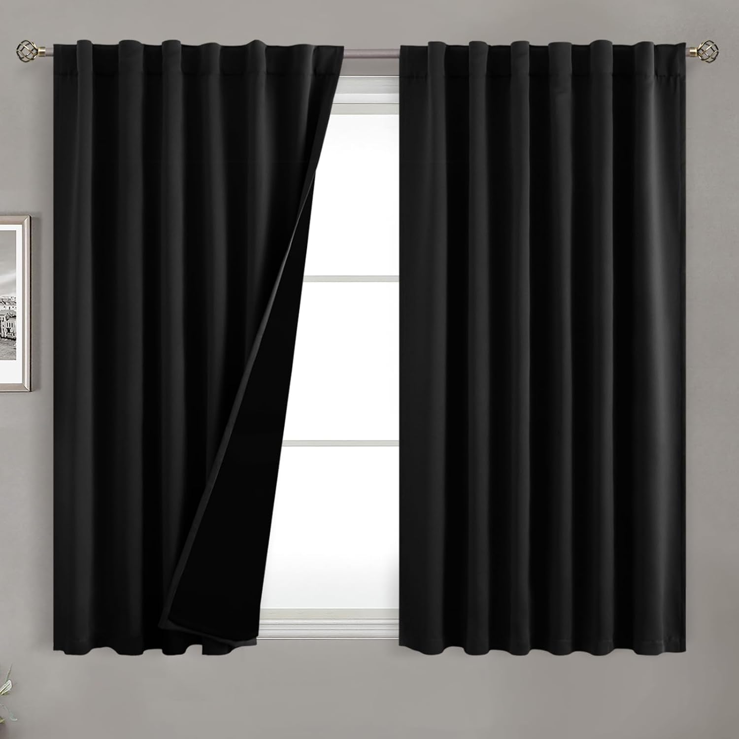 BGment Full Blackout Curtains with Liner Thermal Curtains 54 Inches Long, Rod Pocket and Back Tab Double Layer Black Out Privacy Curtains…