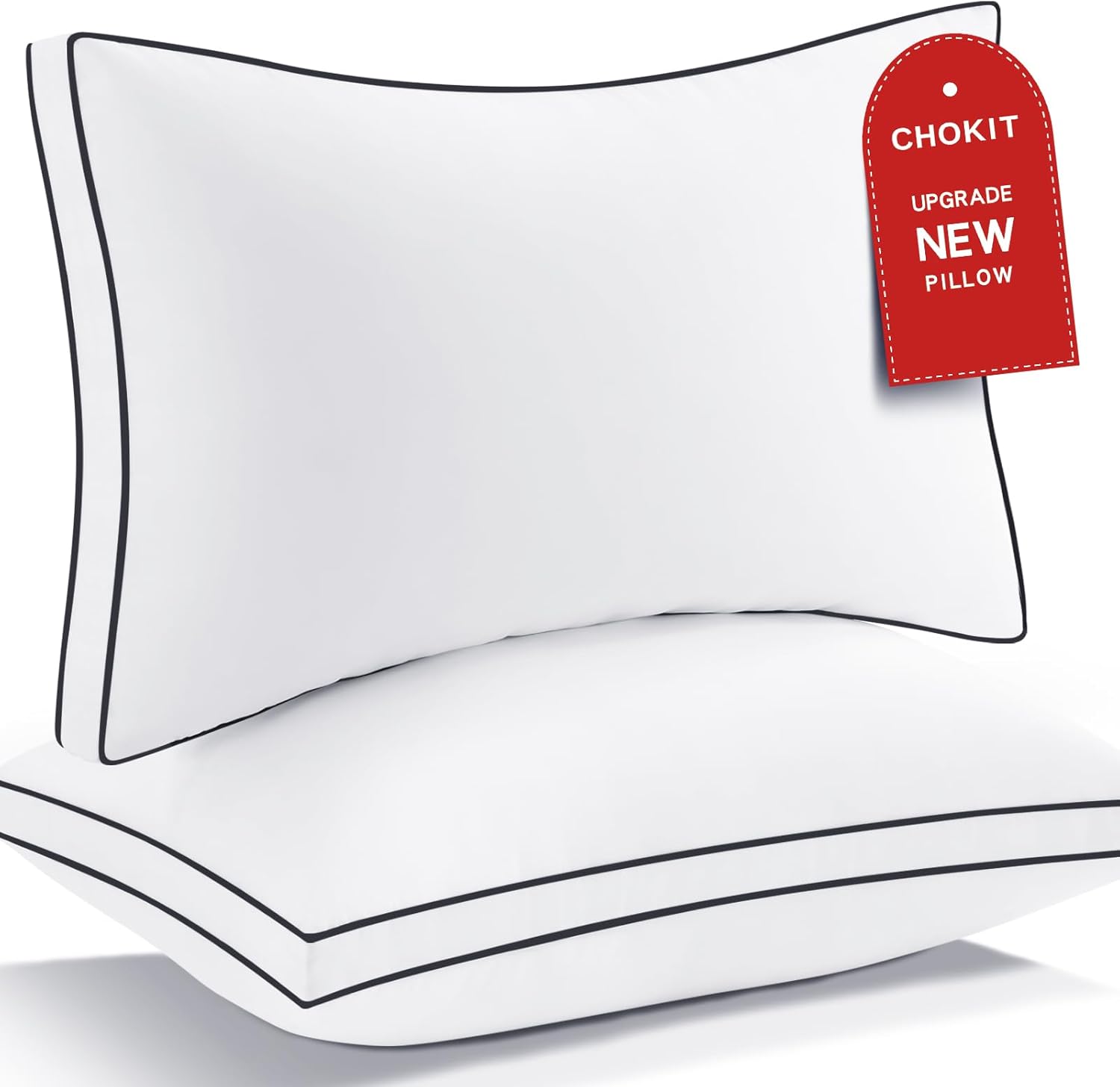 Chokit Pillows Queen Size Set of 2, Fluffy and Supportive 7D Down Alternative Bed Pillows, Luxury Soft Hotel Quality Gusseted Pillow for Si…