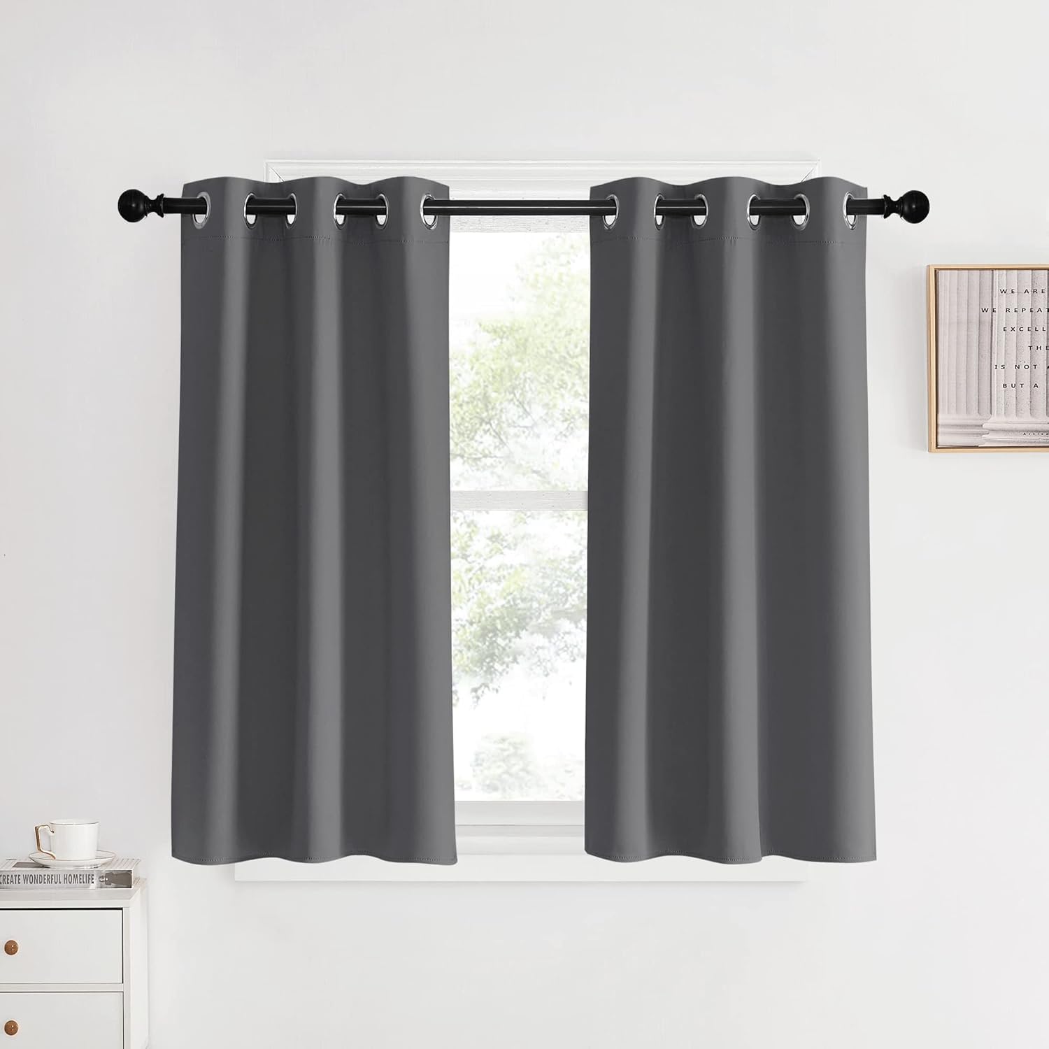 NICETOWN Blackout Curtains & Drapes for Bedroom, Grey, W34 x L40, Set of 2, Triple Weave Grommet Top Thermal Insulated Light Blocking…