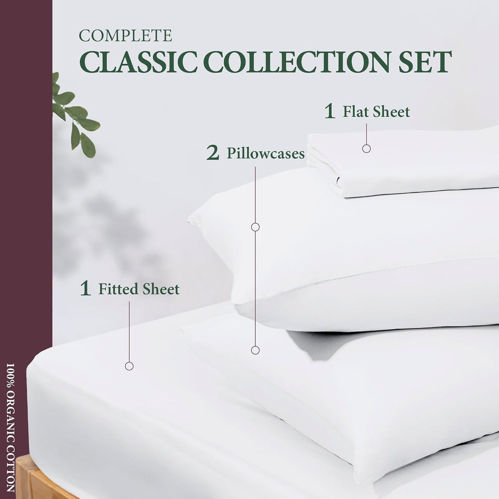 AshtonSheets 100% Organic Cotton Sheets King Size - Organic Cotton King Size Percale Weave Sheet Set (4 PC, White), Soft, Cooling, Crisp &…