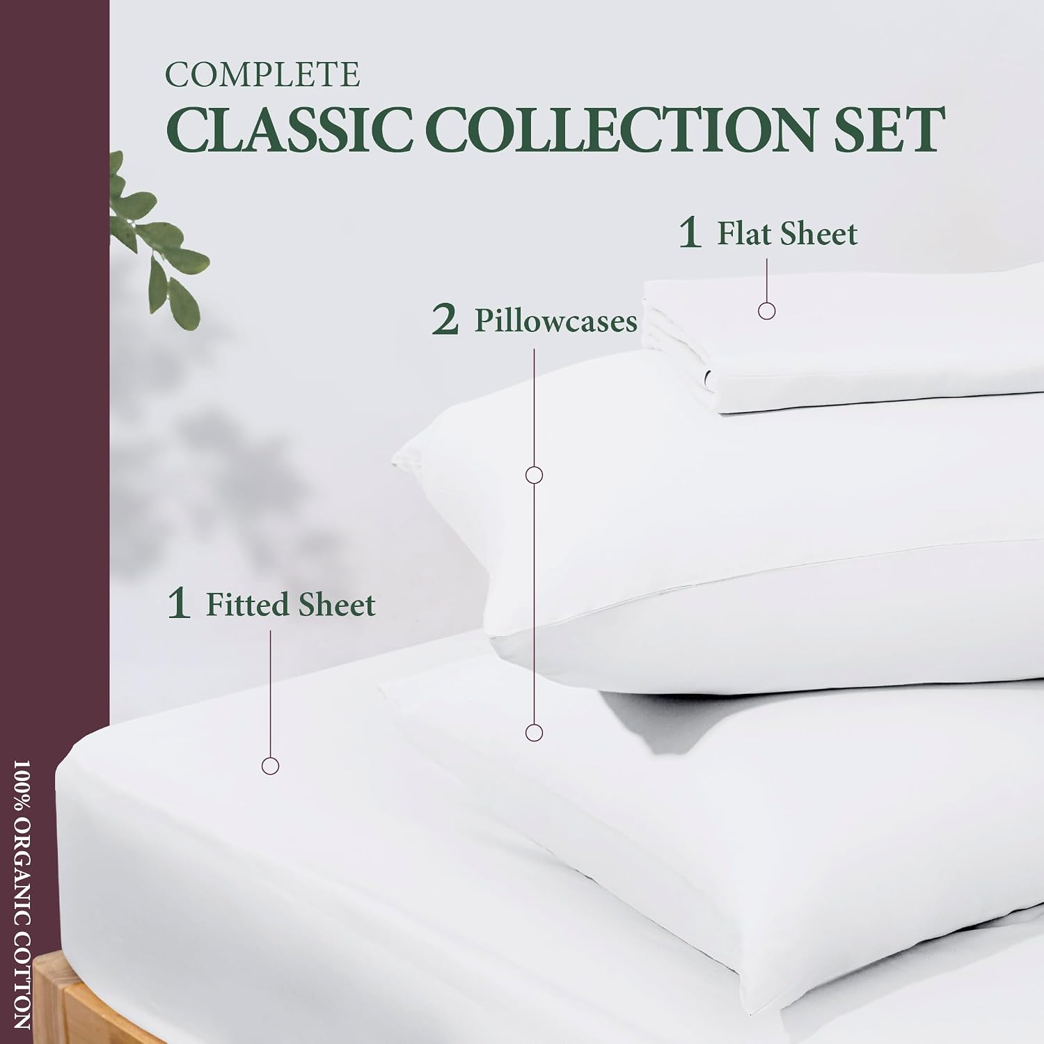 AshtonSheets 100% Organic Cotton Sheets King Size - Organic Cotton King Size Percale Weave Sheet Set (4 PC, White), Soft, Cooling, Crisp &…