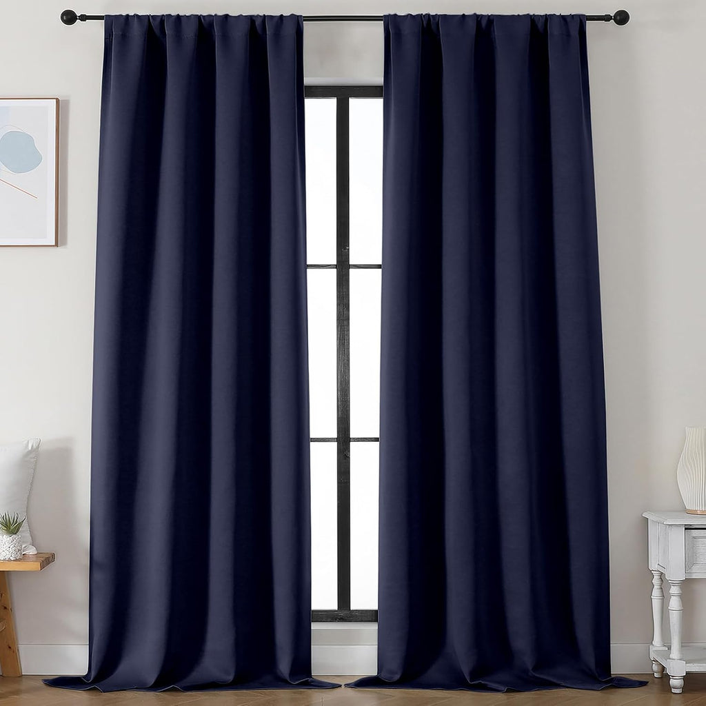 Simplebrand Ava Navy Blue Blackout Curtains for Bedroom 96 Inches Long 2 Panels, Solid Thermal Insulated, Energy Saving Living Room Window…