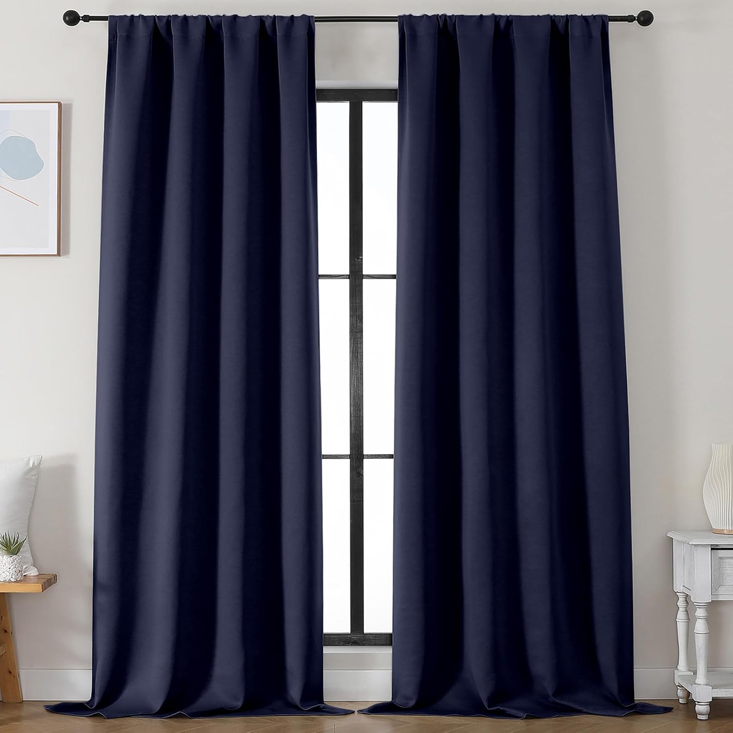 Simplebrand Ava Navy Blue Blackout Curtains for Bedroom 96 Inches Long 2 Panels, Solid Thermal Insulated, Energy Saving Living Room Window…