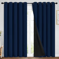Yakamok Navy Blue 100% Blackout Curtains Energy Saving Thermal Insulated 2 Thick Layers Completely Blackout Drapes with Black Liner for Bed…