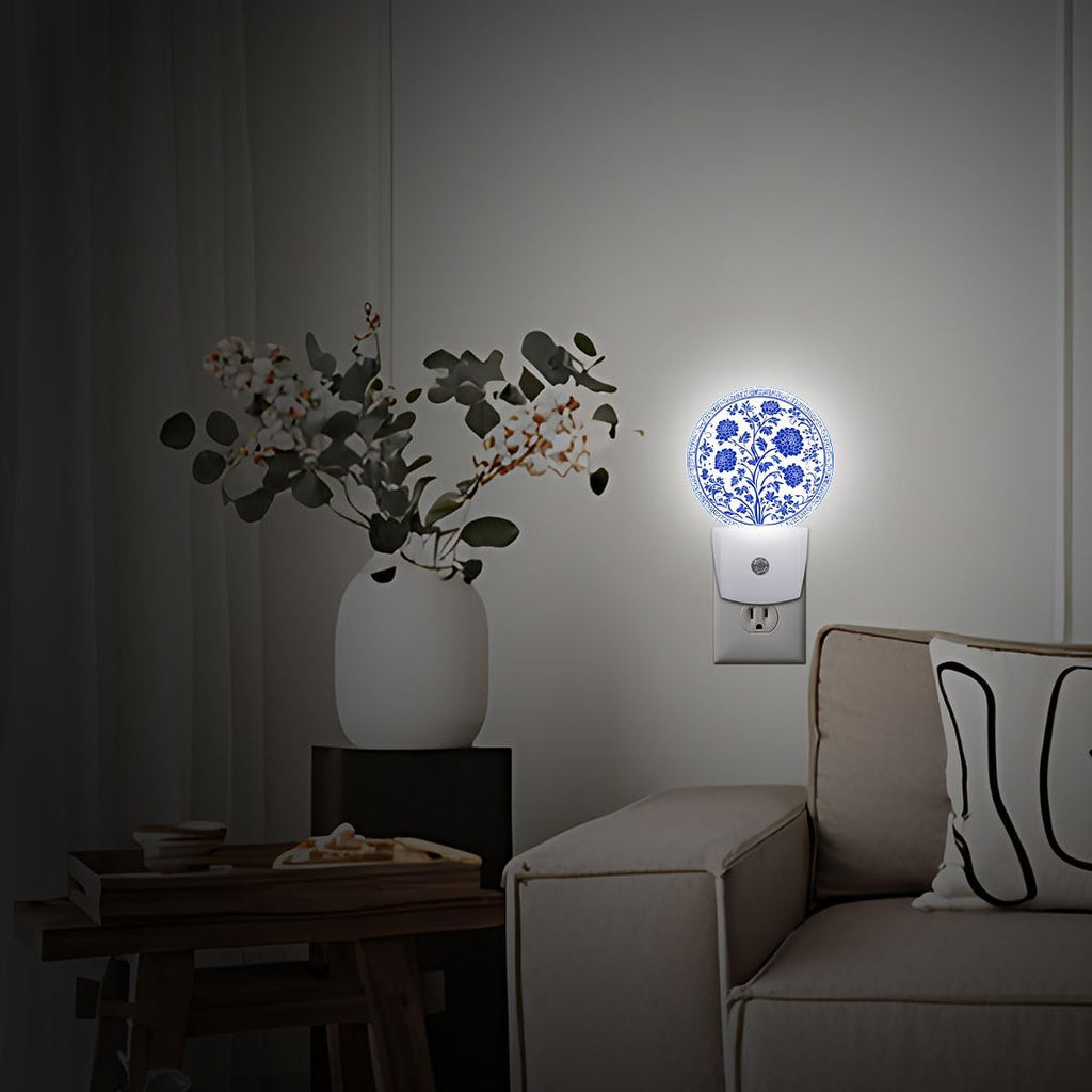 Blue Flower Night Light Auto Sensor Led Dusk to Dawn Lamp Home Decor for Men Women