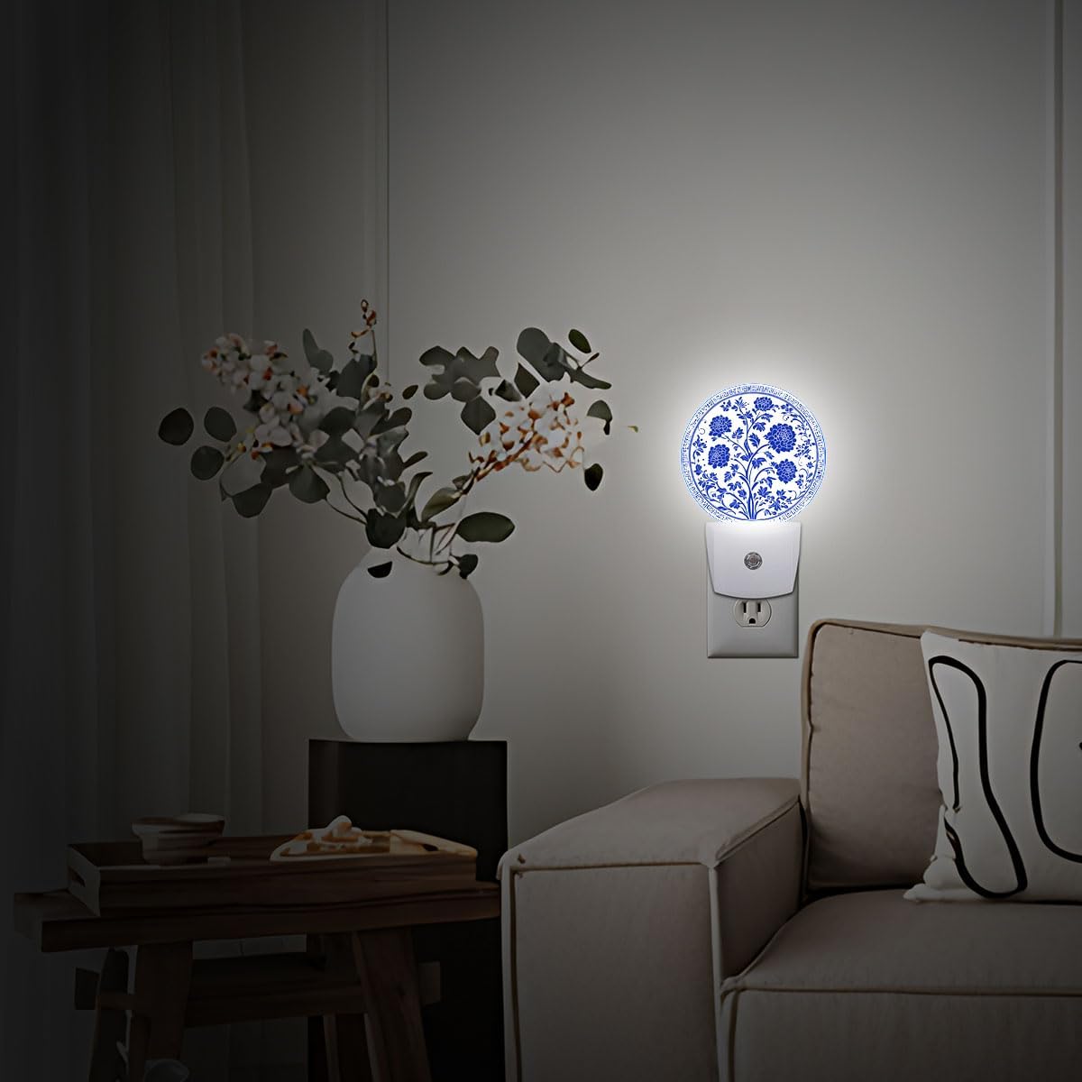 Blue Flower Night Light Auto Sensor Led Dusk to Dawn Lamp Home Decor for Men Women