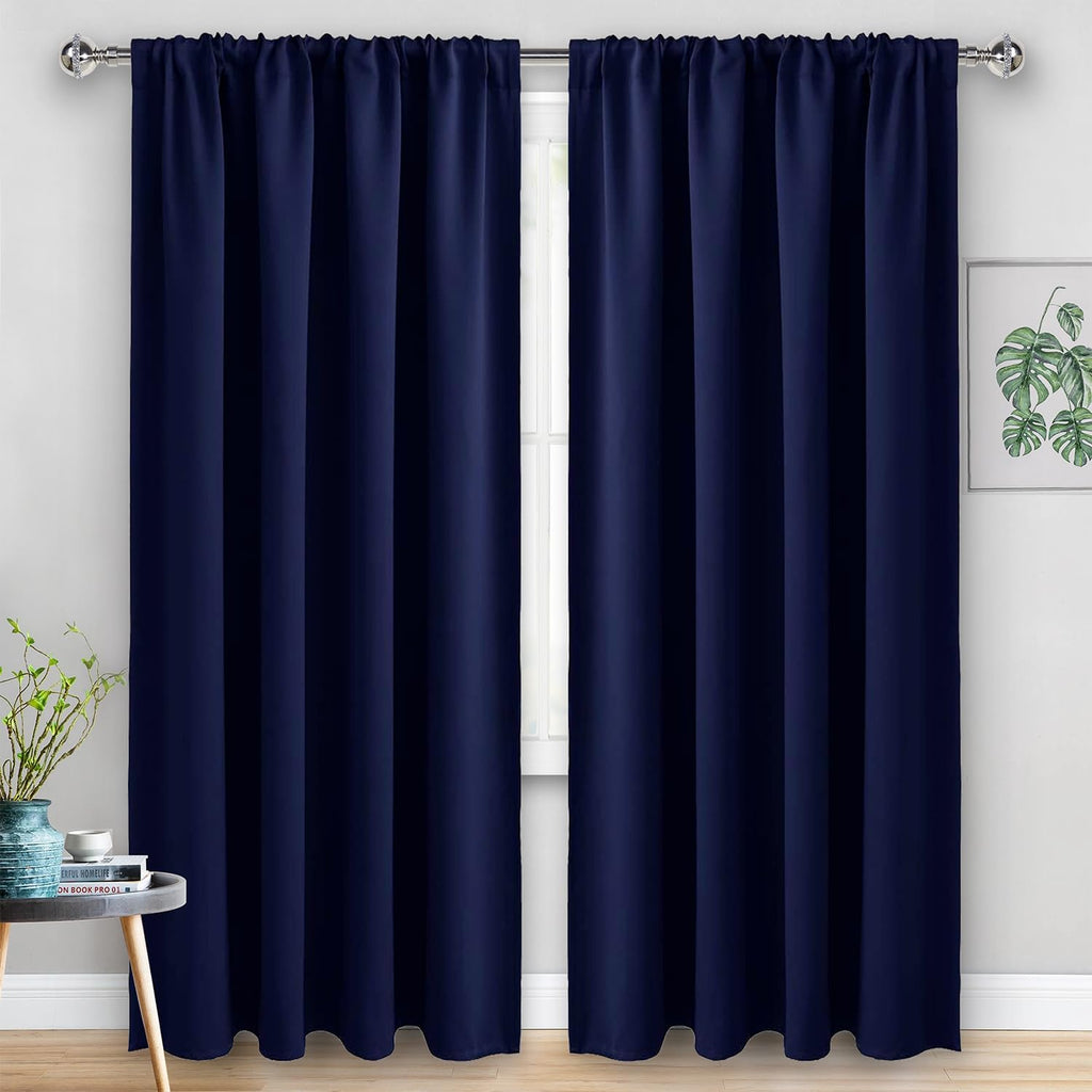 Jiuzhen Blackout Curtains for Bedroom - Thermal Insulated Room Darkening Rod Pocket Curtains for Living Room, Set of 2 Panels with Tiebacks…