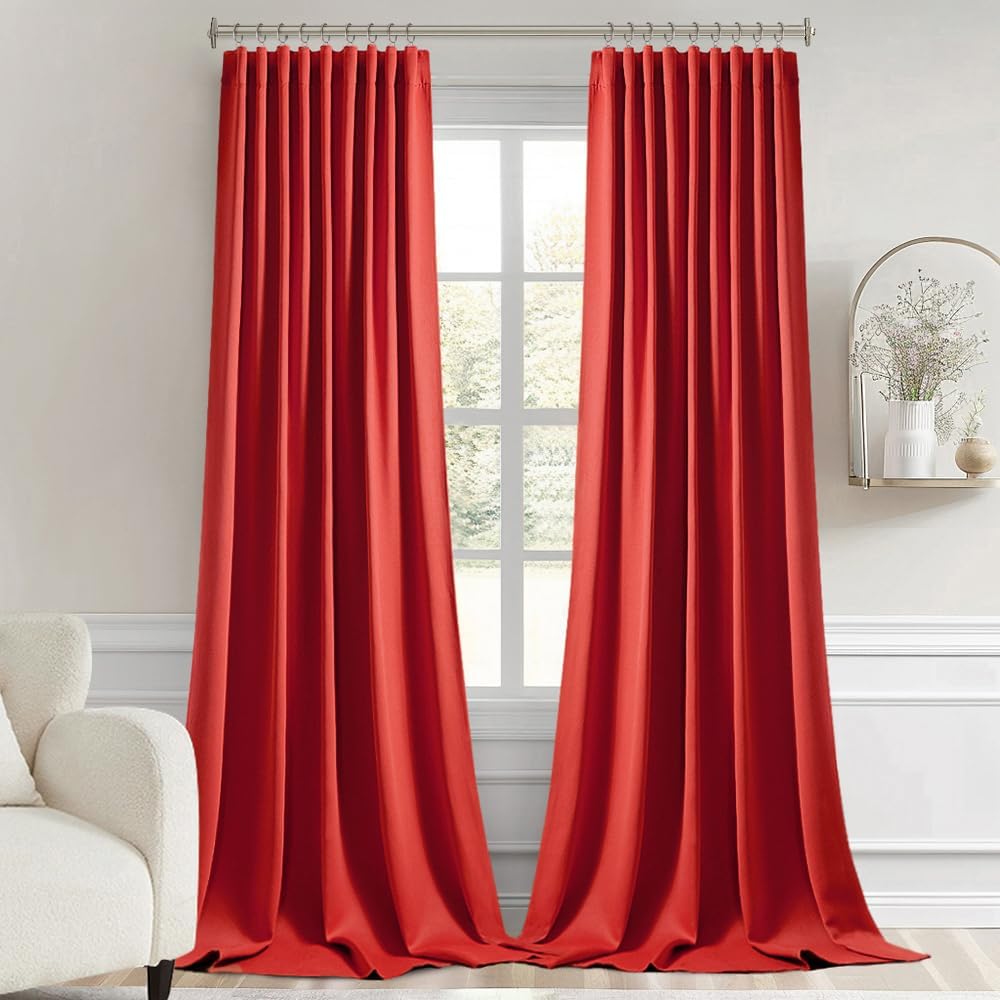Miulee Christmas Red Back Tab Blackout Curtain 96 Inch Long 2 Panels Set for Living Room Bedroom, Rod Pocket/Pinch Pleat Thermal Insulated…