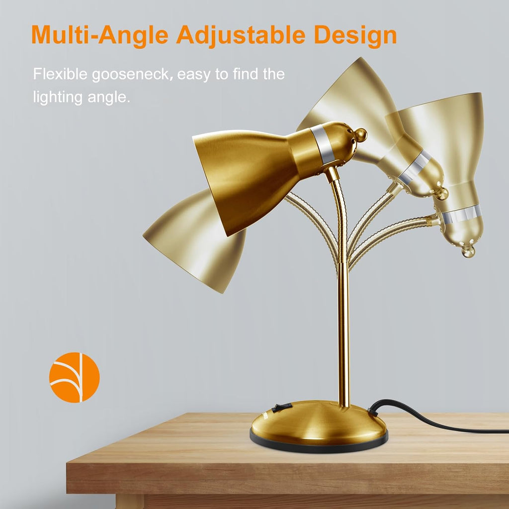 LEPOWER Metal Desk Lamp, Adjustable Goose Neck Table Lamp, Eye-Caring Study Desk Lamps for Bedroom, Study Room and Office (Gold)