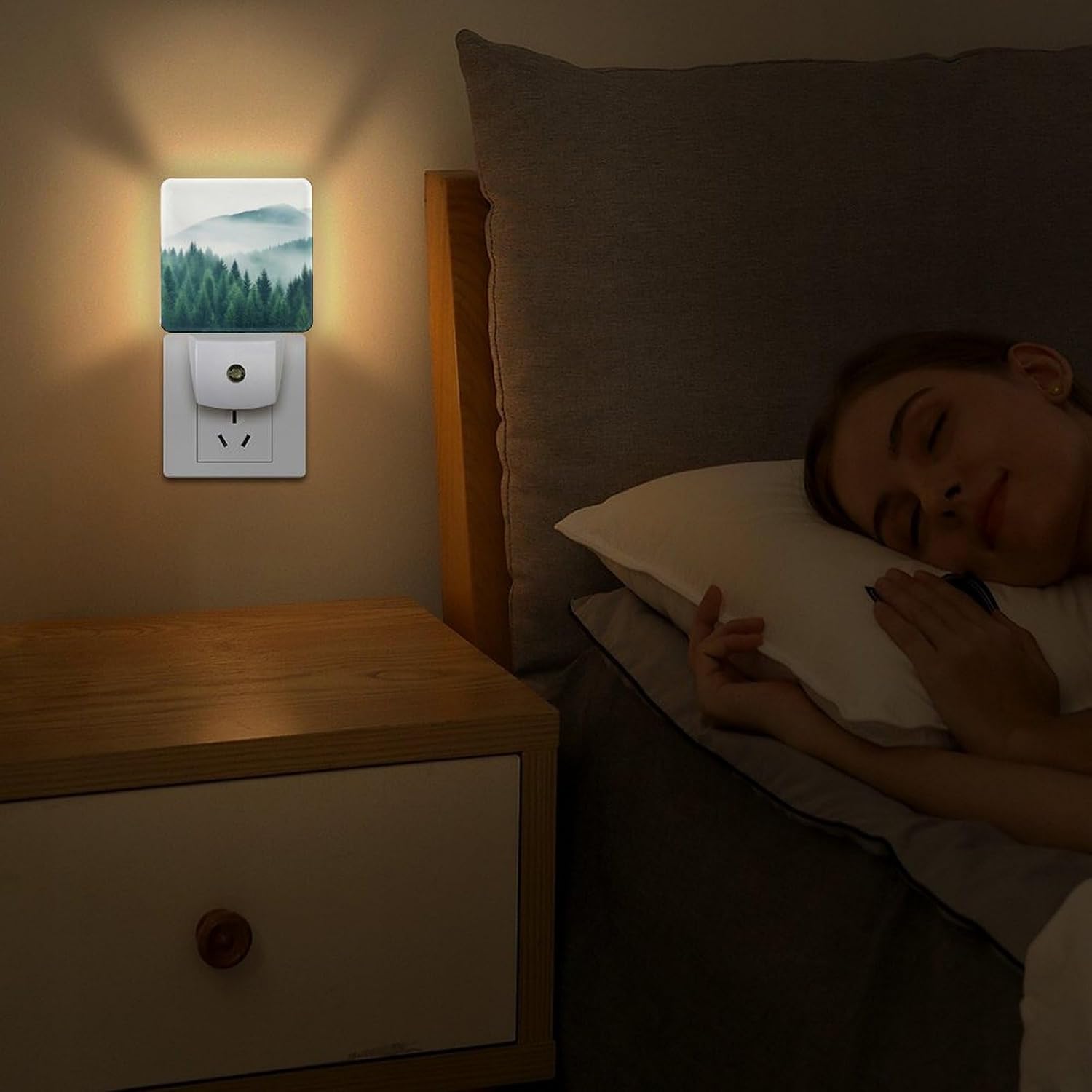 YKJAHSD Mountain Forest Night Light, Plug into Wall Decor Nightlights for Bedroom, Bathroom, Hallway, Kitchen, with Dusk to Dawn Lig…