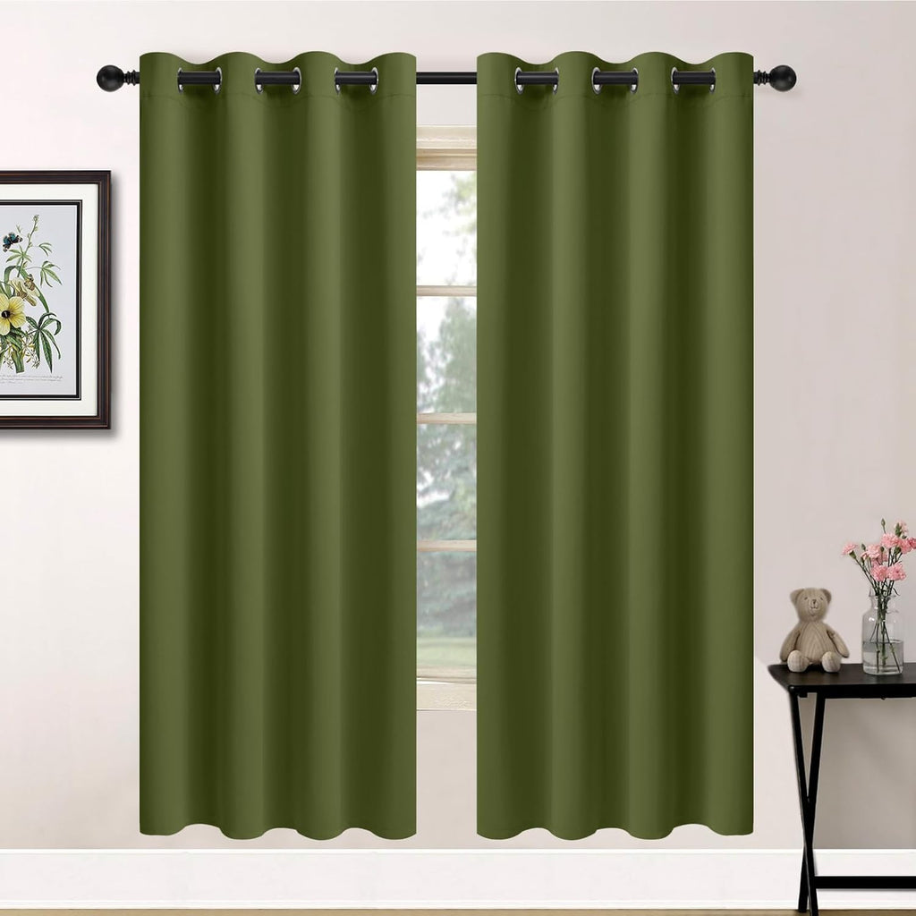 Yakamok Olive Green Blackout Curtains-Room Darkening Green Thermal Insulated Grommet Set of 2 Drapes for Bedroom Living Room, 52W x 72L,2…