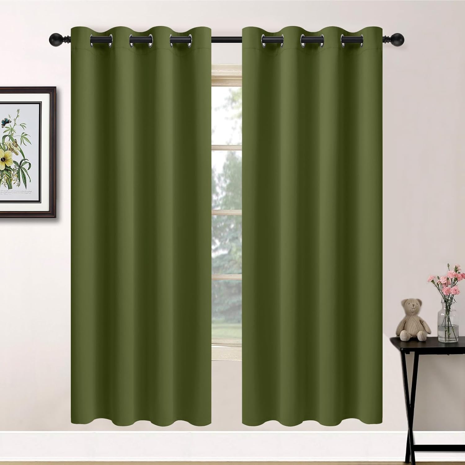 Yakamok Olive Green Blackout Curtains-Room Darkening Green Thermal Insulated Grommet Set of 2 Drapes for Bedroom Living Room, 52W x 72L,2…