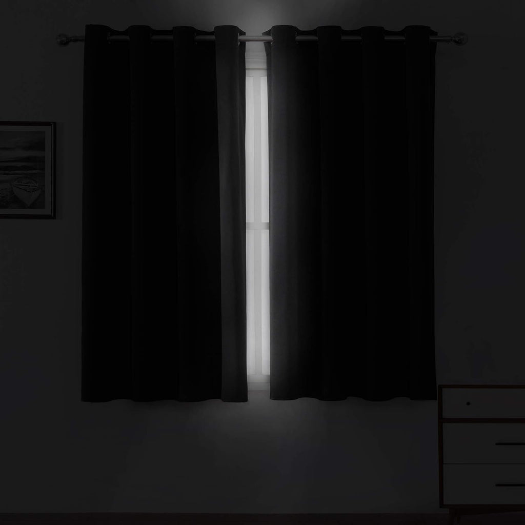 Lemomo Black Blackout Curtains 52 x 63 Inch Length/Set of 2 Curtain Panels/Thermal Insulated Room Darkening Curtains for Bedroom and Living…
