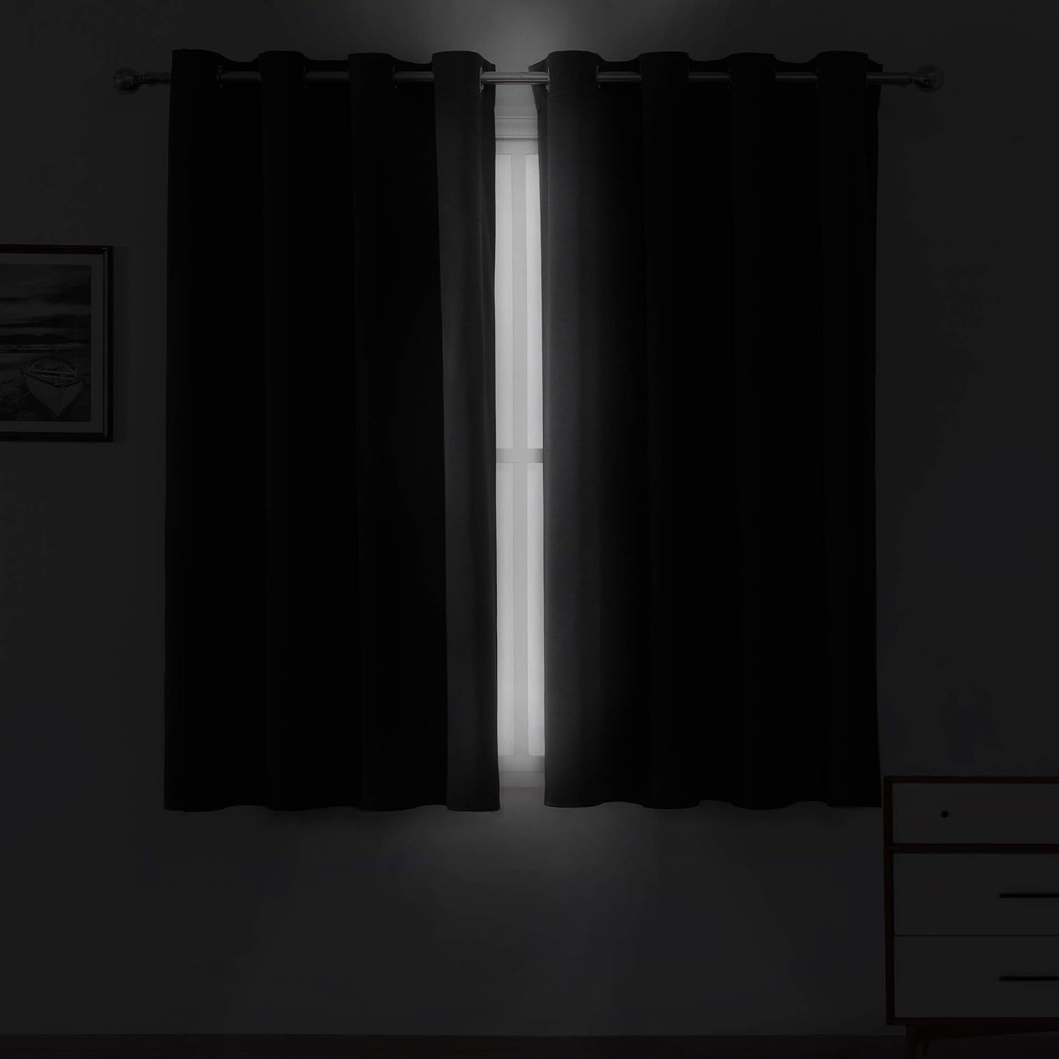 Lemomo Black Blackout Curtains 52 x 63 Inch Length/Set of 2 Curtain Panels/Thermal Insulated Room Darkening Curtains for Bedroom and Living…