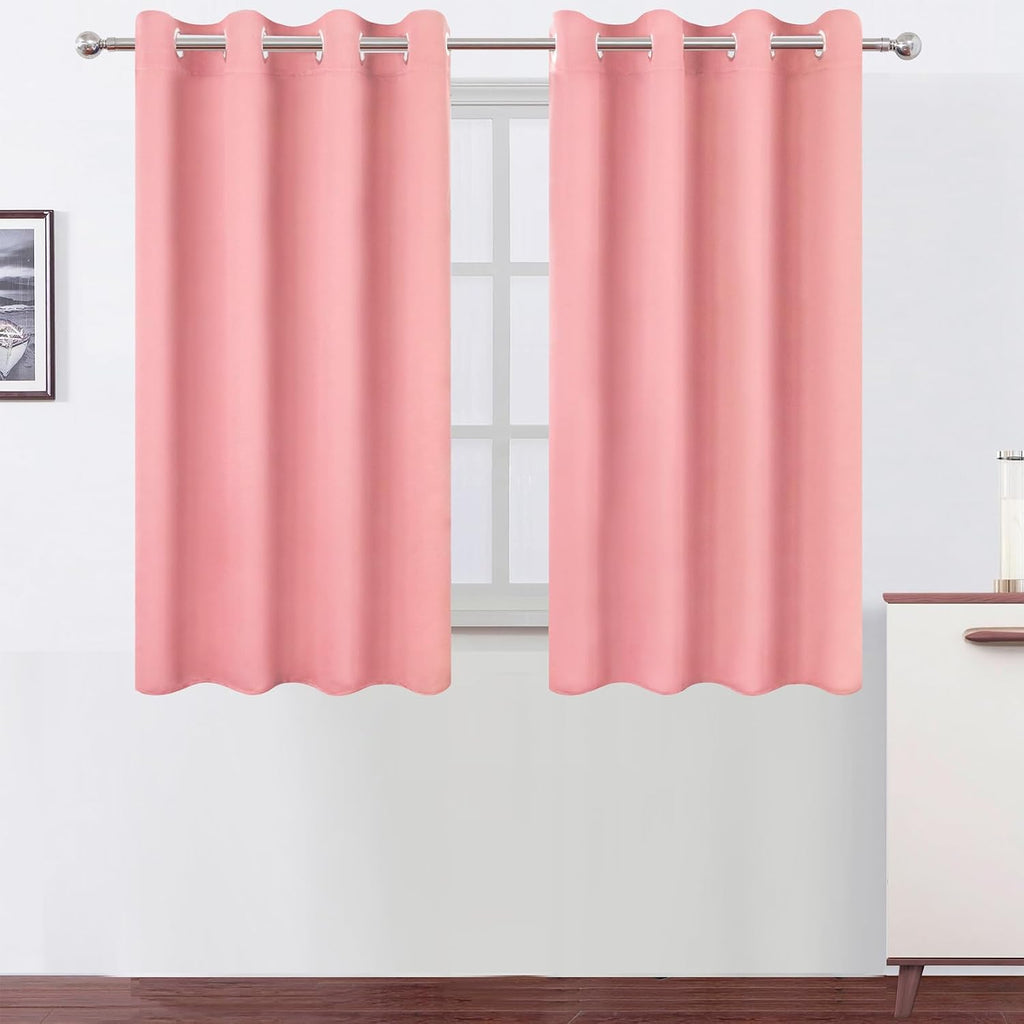 Lemomo Blackout Curtains 66 x 54 Inch Long Pink Curtains Set of 2 Panels Room Darkening Curtains for Bedroom and Living Room 54 Inch Pink