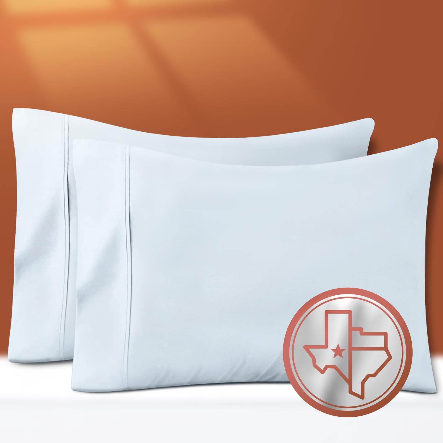 TEXAS LINEN CO. 100% Egyptian Cotton Pillow Cases Set of 2, Texan Talkin' Collection 600 Series Standard/Queen Pillowcase (Light Blue)…