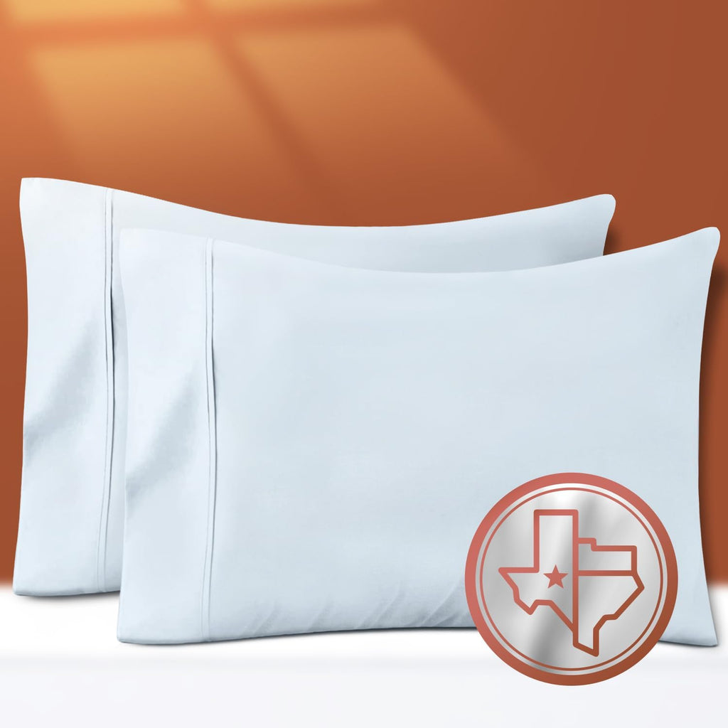 TEXAS LINEN CO. 100% Egyptian Cotton Pillow Cases Set of 2, Texan Talkin' Collection 600 Series King Pillowcase for Sleeping (Light…