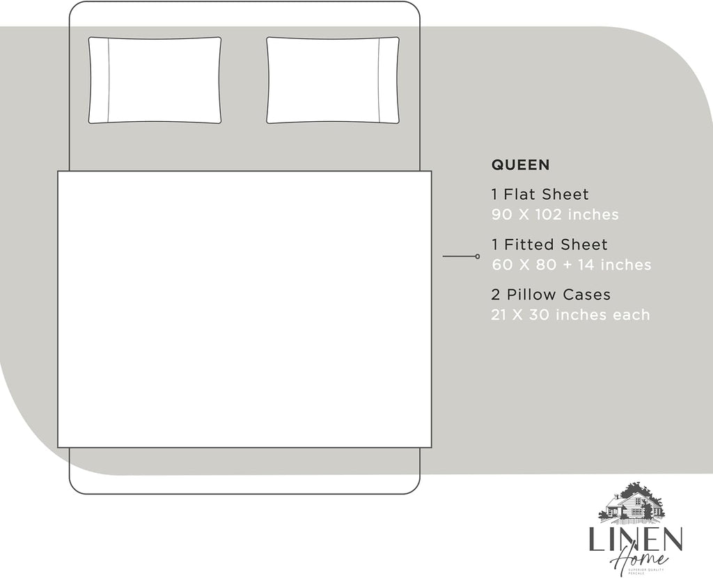 Linen Home 100% Cotton Percale Sheets Queen Size, White, Deep Pocket, 4 Pieces Set - 1 Flat, 1 Deep Pocket Fitted Sheet and 2…