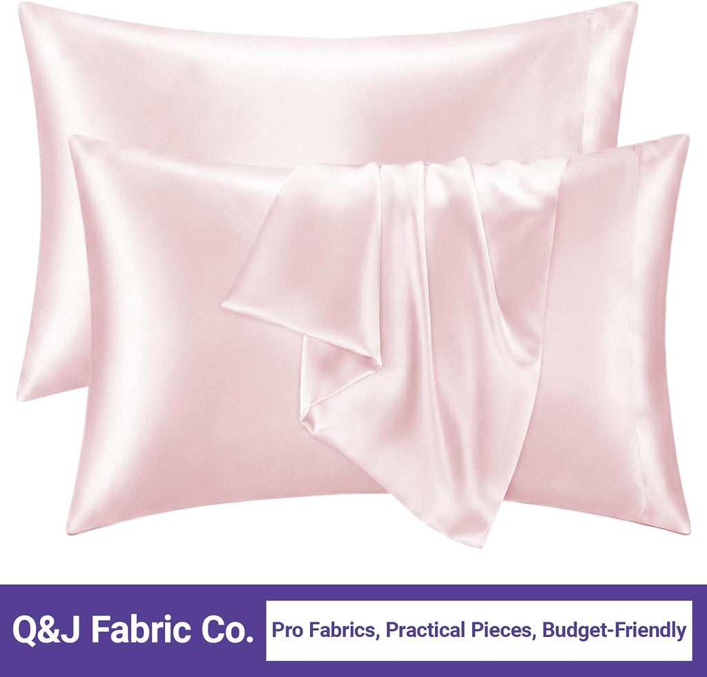 QJFabricCO Q&J Fabric Co. 2 Pack Satin Pillowcase Silk Like Pillow Cases 20x36 inch Pink Cooling Pillow Cases with Envelope Closure for Hai…