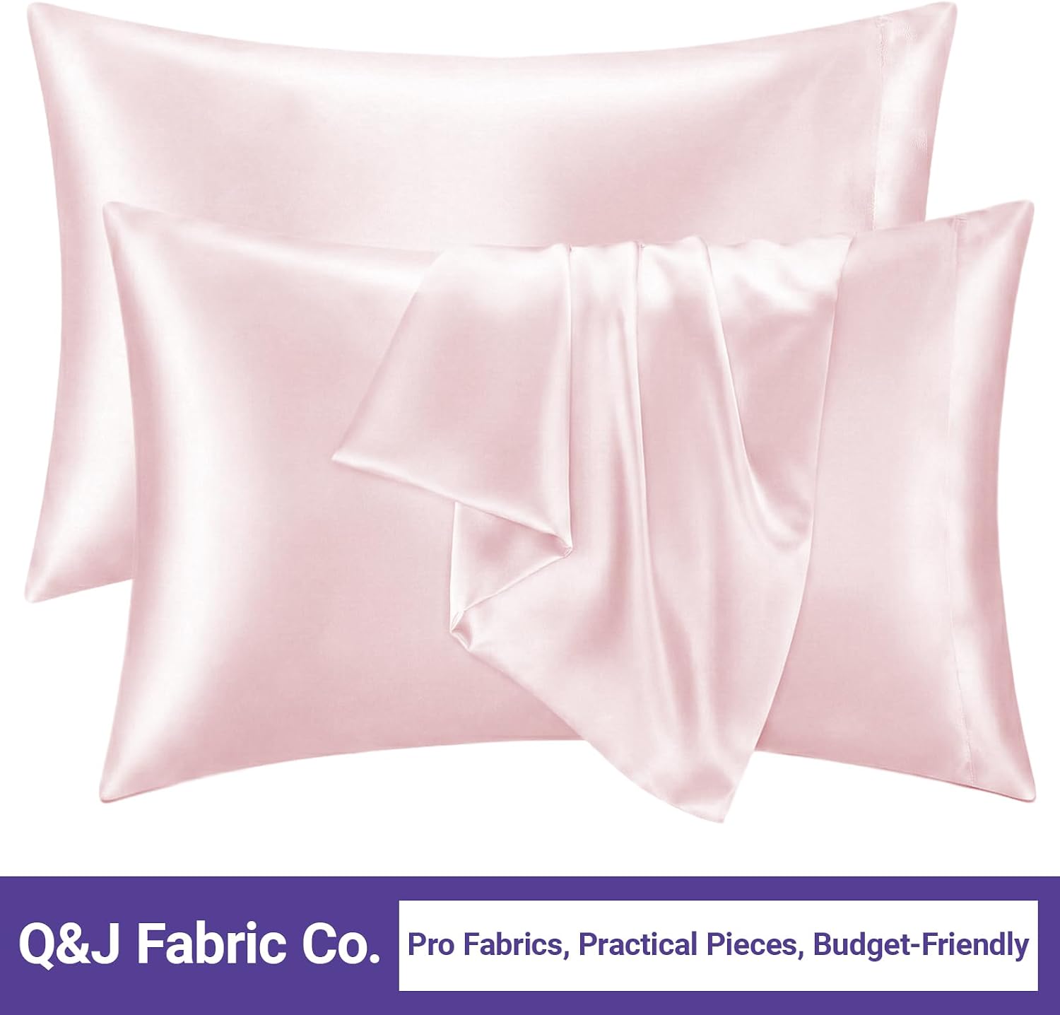 QJFabricCO Q&J Fabric Co. 2 Pack Satin Pillowcase Silk Like Pillow Cases 20x36 inch Pink Cooling Pillow Cases with Envelope Closure for Hai…