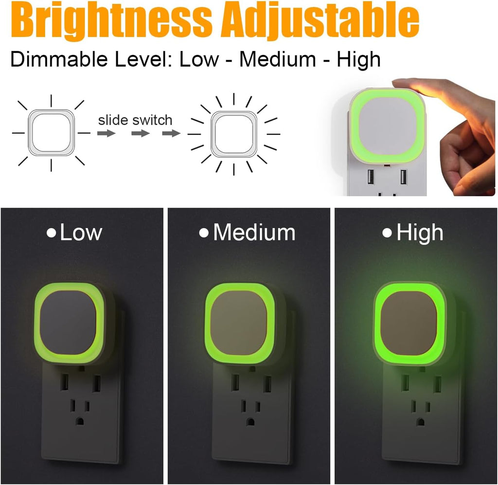 YUNLEX 2 Pack Green Night Light, Dimmable Soft Glow & Indirect Reflection, Auto Dusk to Dawn Sensor, Plug in Nighlight for Home Bar, Game…