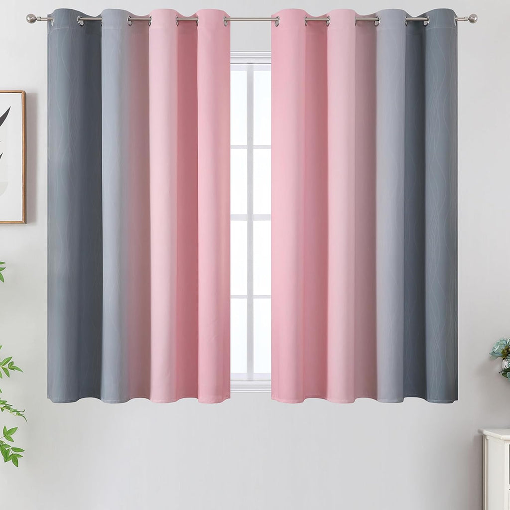 Estelartextiler Pink and Grey Blackout Curtains 45 inches Long, Ombre Full Room Darkening Window Curtains for Living Room, Grommet Thermal In…