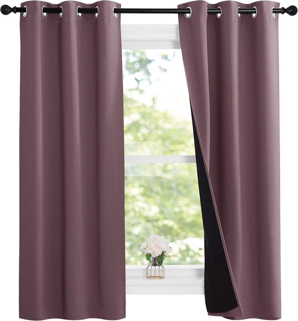 Nicetown Dry Rose 100% Blackout Lined Curtains, 2 Thick Layers Narrow Wide Window Treatment Panels Thermal Insulated Drapes for Kitchen Sma…